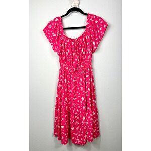 Jessica Simpson Milkmaid Dress Sz M Pink Off The Shoulder Cute Sexy Fun Coquette